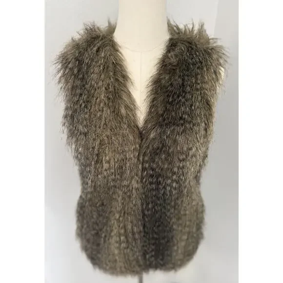DIVIDED by H&M Lined Fur Vest Boho,Discreet Pockets Hook & Clasp- Sz 4 (M) - Picture 3 of 8